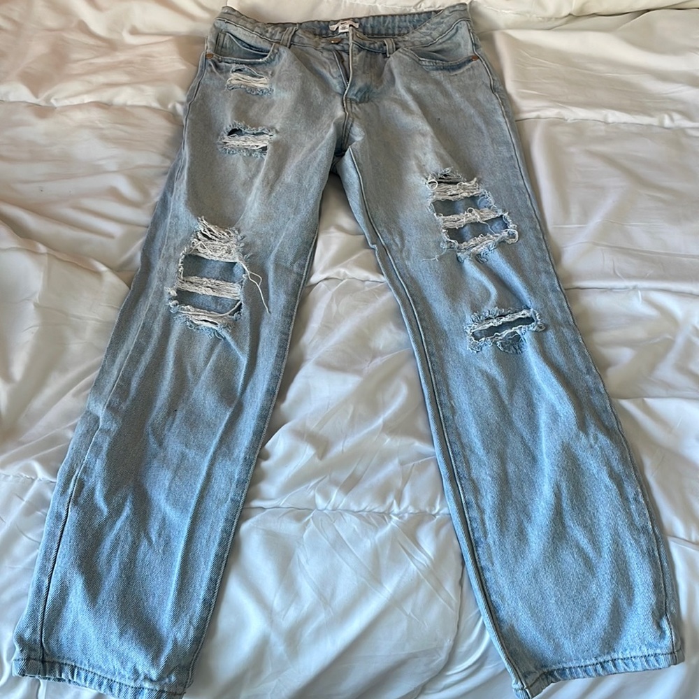Light Blue Straight Legged Ripped Jeans